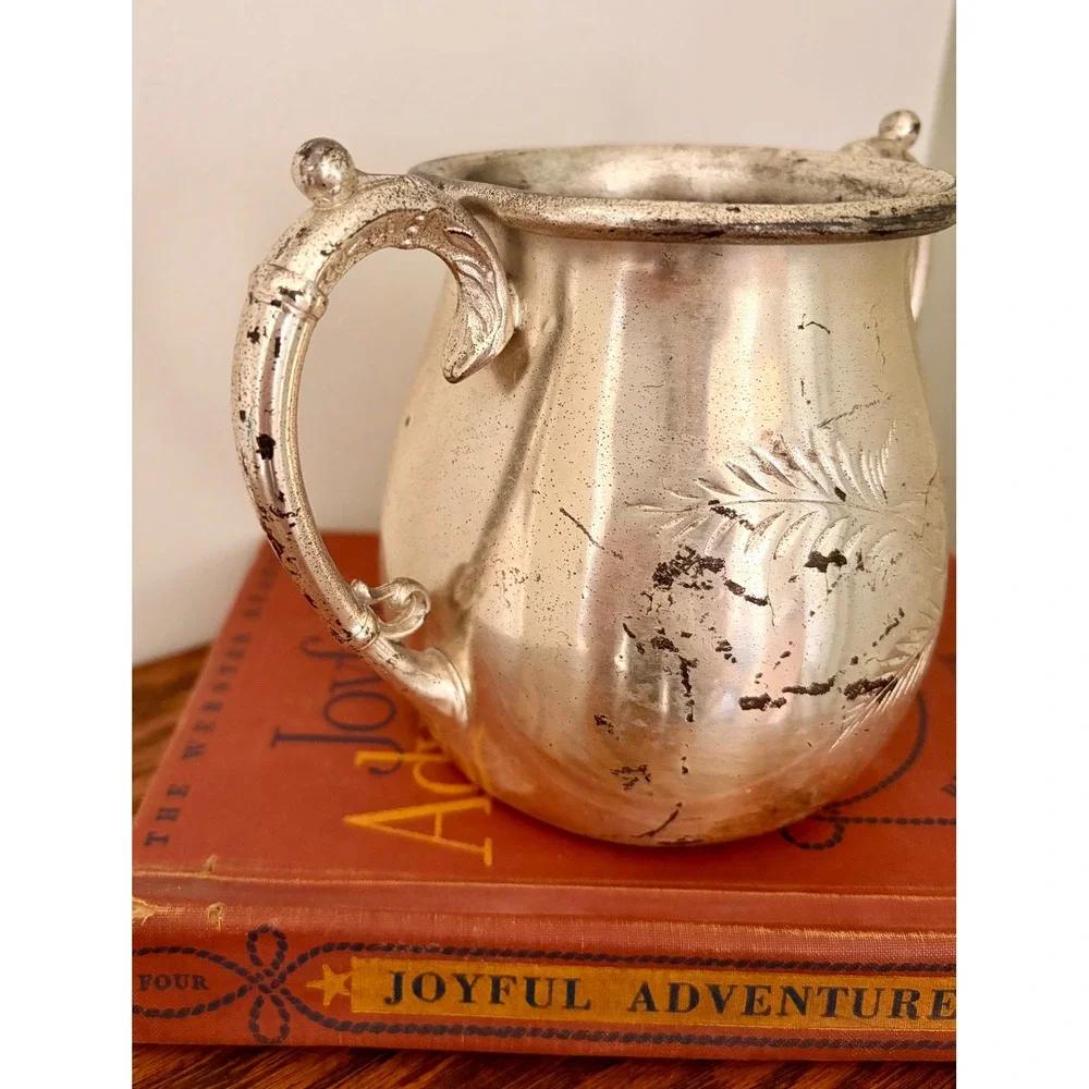 Antique Union Silver Plate Co Double Handle Sugar Bowl Etched Floral Metalware